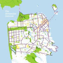 A map of San Francisco with a network of slow streets covering the entire city.